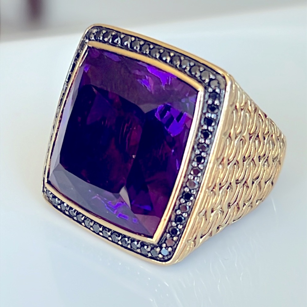 John Hardy 18 karat gold, amethyst and Diamond Ring - Picture 11 of 14